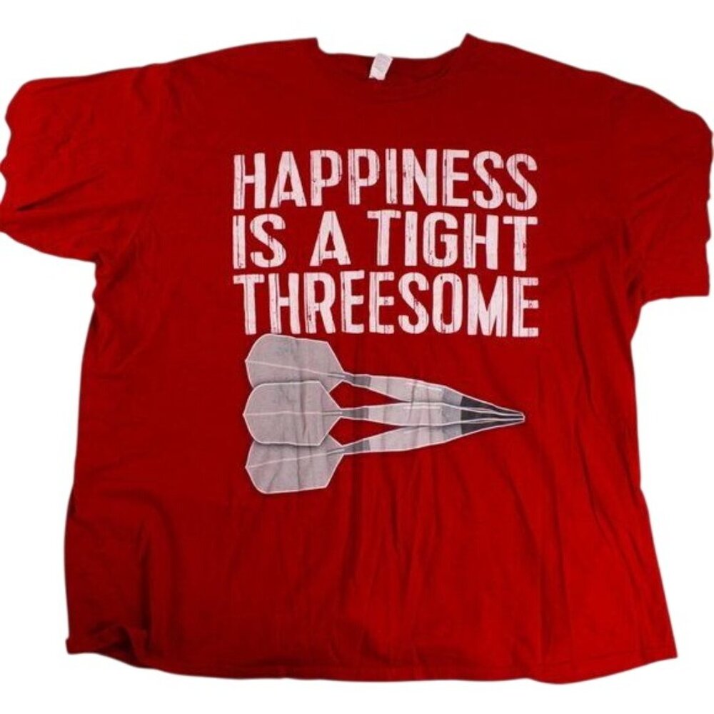 Funny Dart Happiness Is a Tight Threesome Dark Red Graphic T-shirt Short Sleeve